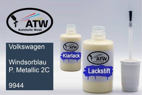 Volkswagen, Windsorblau P. Metallic 2C, 9944: 20ml Lackstift + 20ml Klarlack - Set, von ATW Autoteile West.